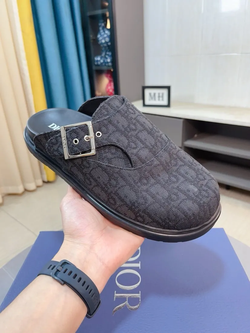 Men's shoes 💰380🌸🌸【Dior】Top purchasing agent 🇮🇹 Di Street Male God half drag counter synchronization, uppers imported from Italy with D logo fabric, high-quality complex splicing craftsmanship, soles: original soles specially provided by the original factory, exclusive event molded soles super comfortable, original factory single goods, 🔍🔍high quality, you can enter and exit the counter at will, welcome to compare, size number 38-45 (order 46)